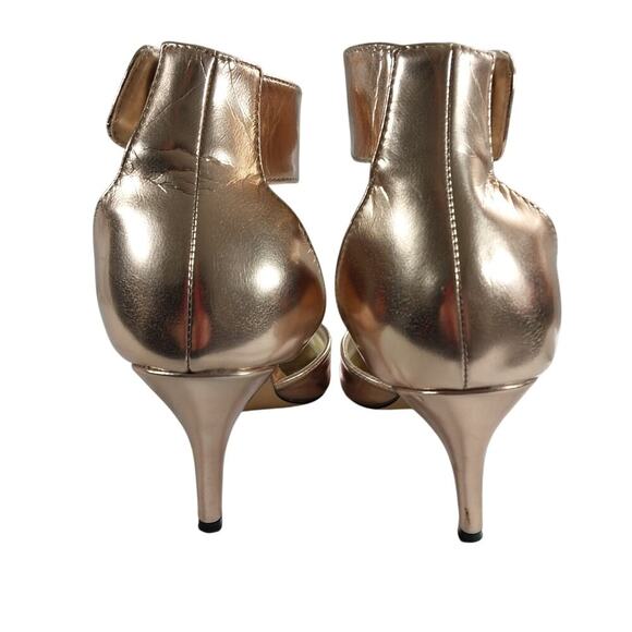 NICOLE MILLER! GOLD METALLIC VEGAN LEATHER WRAPPED ANKLE POINTY HEELS! SZ 8M - Picture 8 of 11